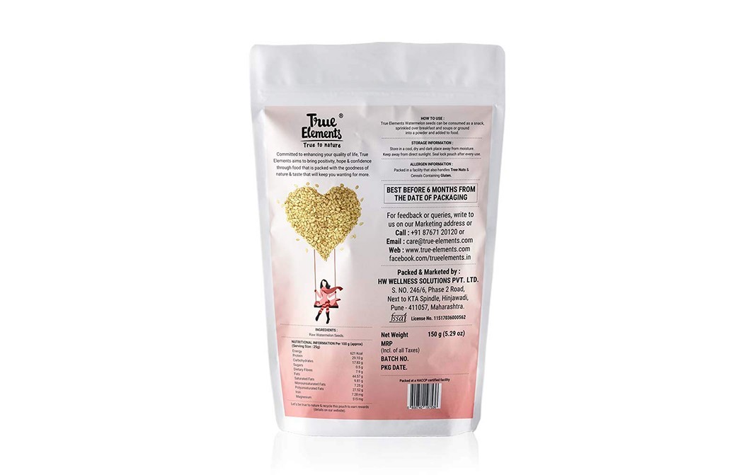 True Elements Watermelon Raw Seeds    Pack  150 grams